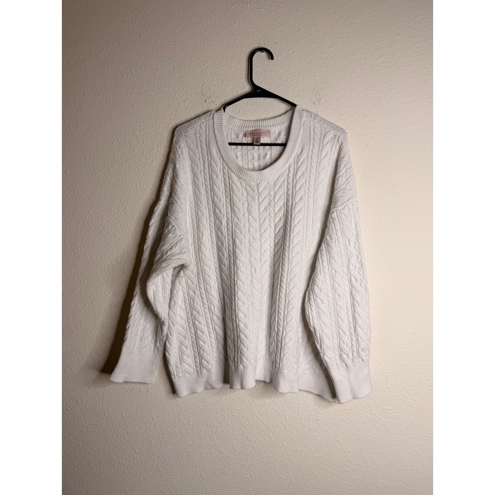 Philosophy Soft Cable Knit Sweater Womens Plus 1X White Long Sleeve  Fall Winter